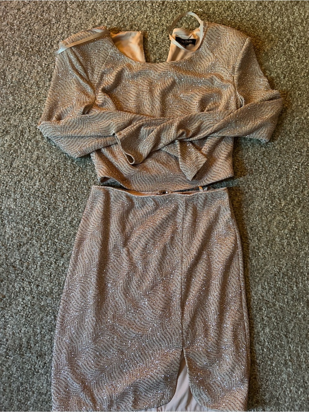 City Studio Glittered Blush Pink Crop Top and Skirt Set